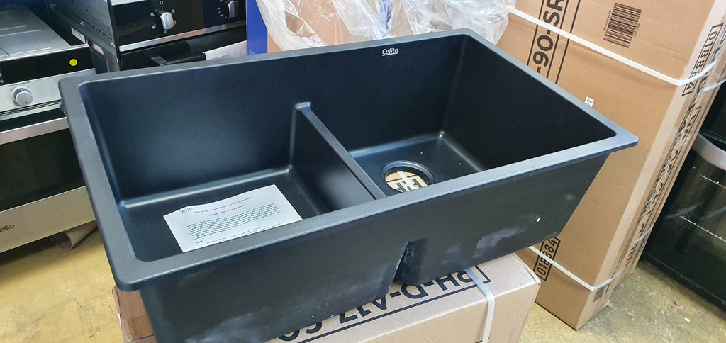 Cefito Stone Kitchen Sink 790X460MM Granite Under/Topmount Basin Double Bowl Black 70 Ways