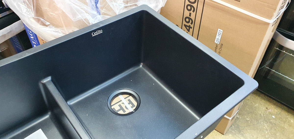 Cefito Stone Kitchen Sink 790X460MM Granite Under/Topmount Basin Double Bowl Black 70 Ways