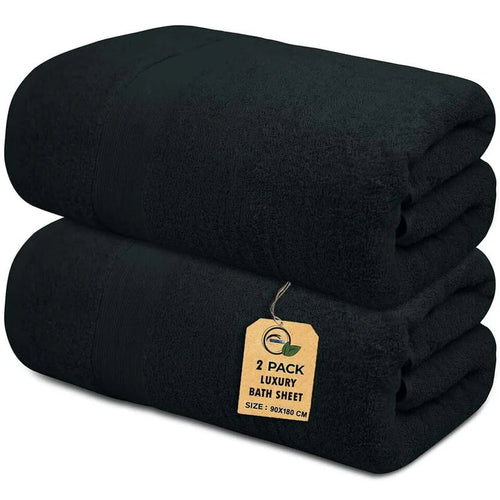 2xBlack Extra Large Jumbo Bath Sheets 100% Cotton 600GSM Towels set 90 x 180 cm 70 Ways