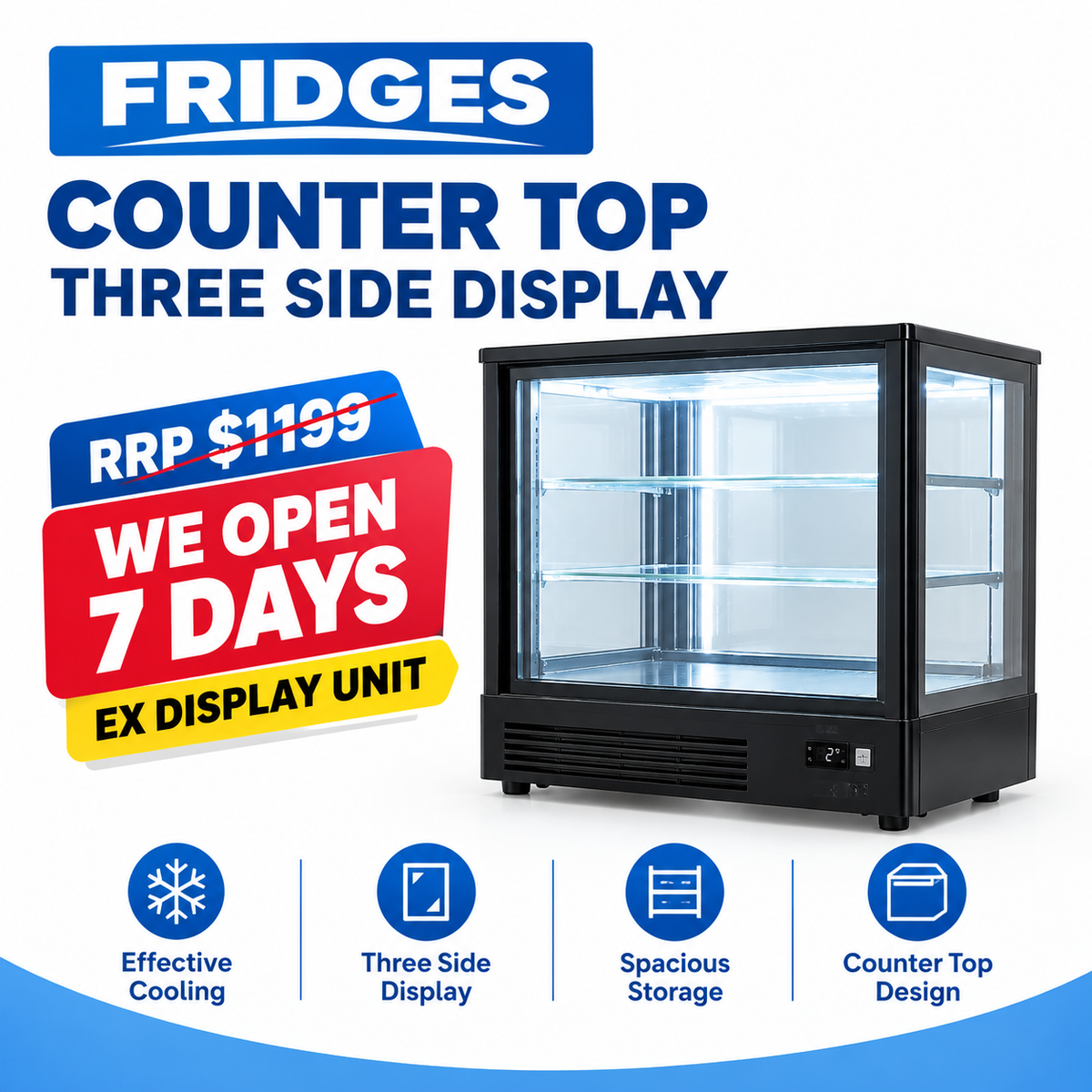 Counter Top Three-Side Display Fridge – Ex Display Unit