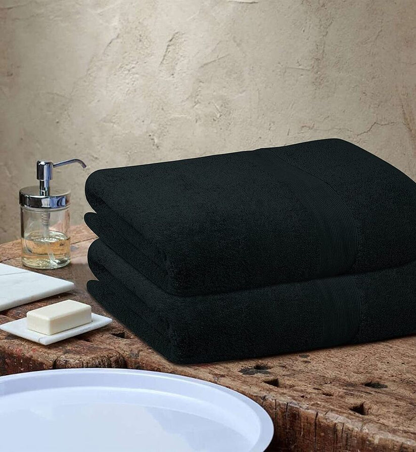 2xBlack Extra Large Jumbo Bath Sheets 100% Cotton 600GSM Towels set 90 x 180 cm 70 Ways