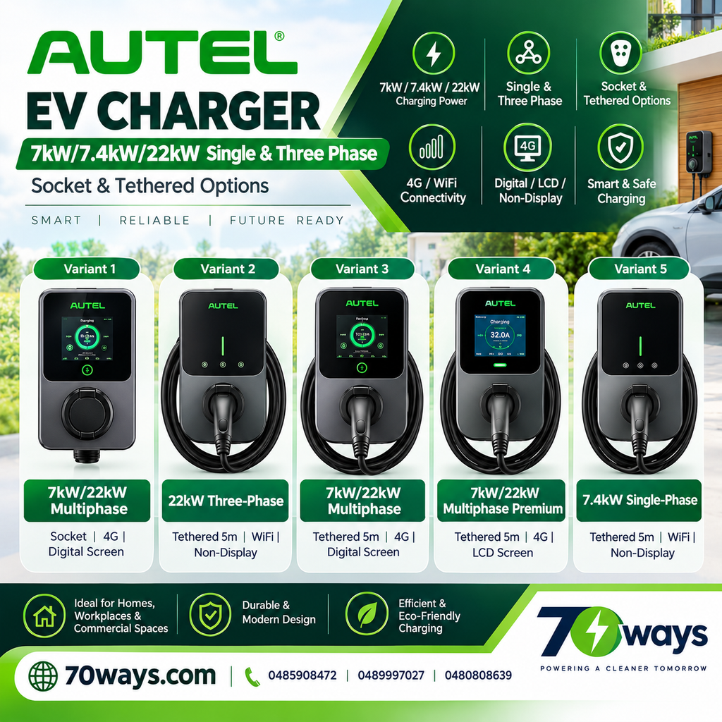 Autel EV Charger – 7kW/22kW Single & Three Phase, Socket & Tethered Options