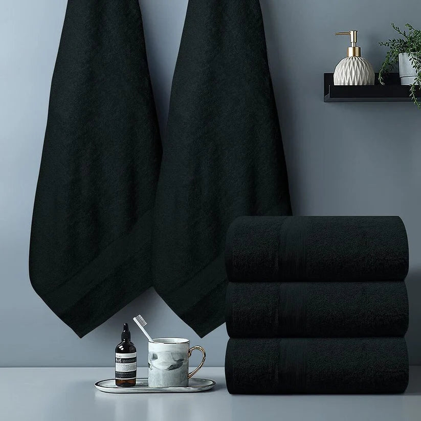 2xBlack Extra Large Jumbo Bath Sheets 100% Cotton 600GSM Towels set 90 x 180 cm 70 Ways