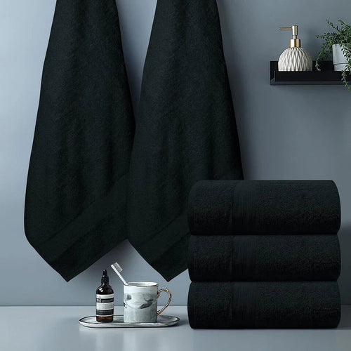 2xBlack Extra Large Jumbo Bath Sheets 100% Cotton 600GSM Towels set 90 x 180 cm 70 Ways