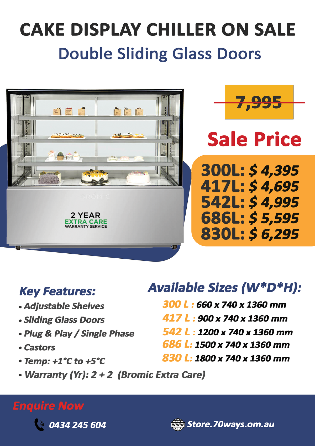 Cake Display Chiller On Sale - Double Sliding Glass Doors 70 Ways