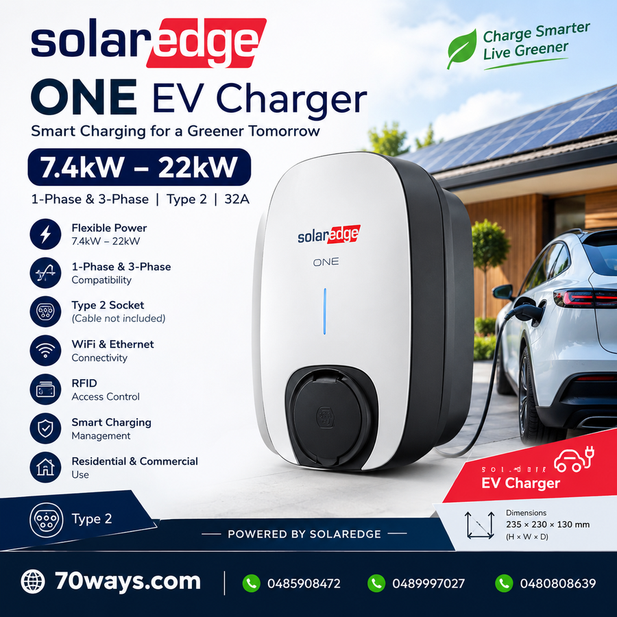 SolarEdge ONE EV Charger – 7.4kW to 22kW, 1-Phase & 3-Phase, Type 2