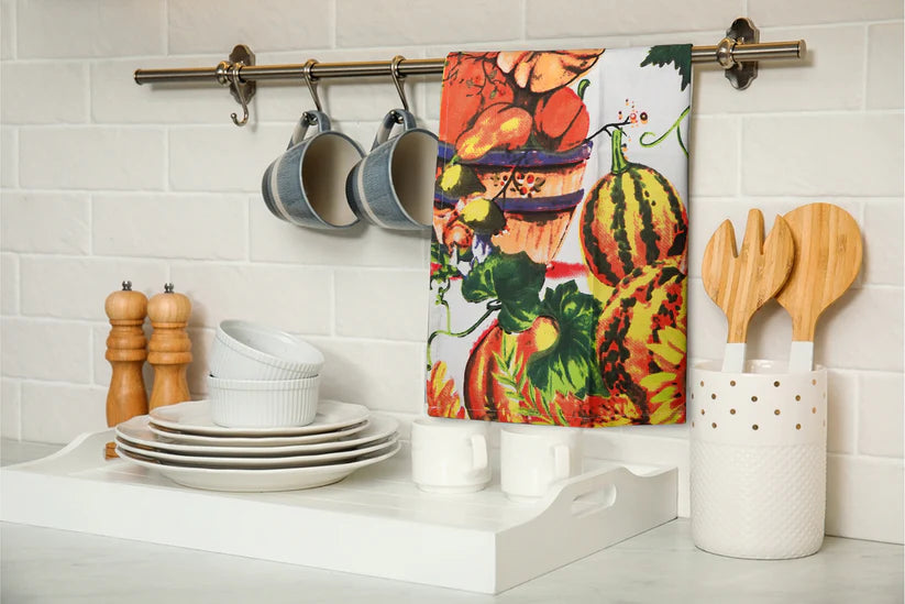 Printed Kitchen Tea Towels Set – Peacock, Fruits, and Butterfly Designs, 100% Cotton, Stylish, Chemical Free, & Machine Washable 70 Ways