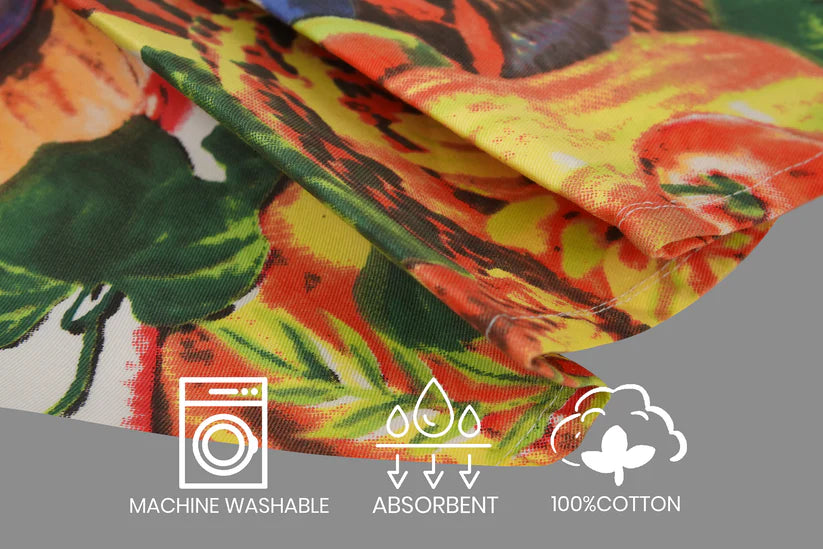 Printed Kitchen Tea Towels Set – Peacock, Fruits, and Butterfly Designs, 100% Cotton, Stylish, Chemical Free, & Machine Washable 70 Ways