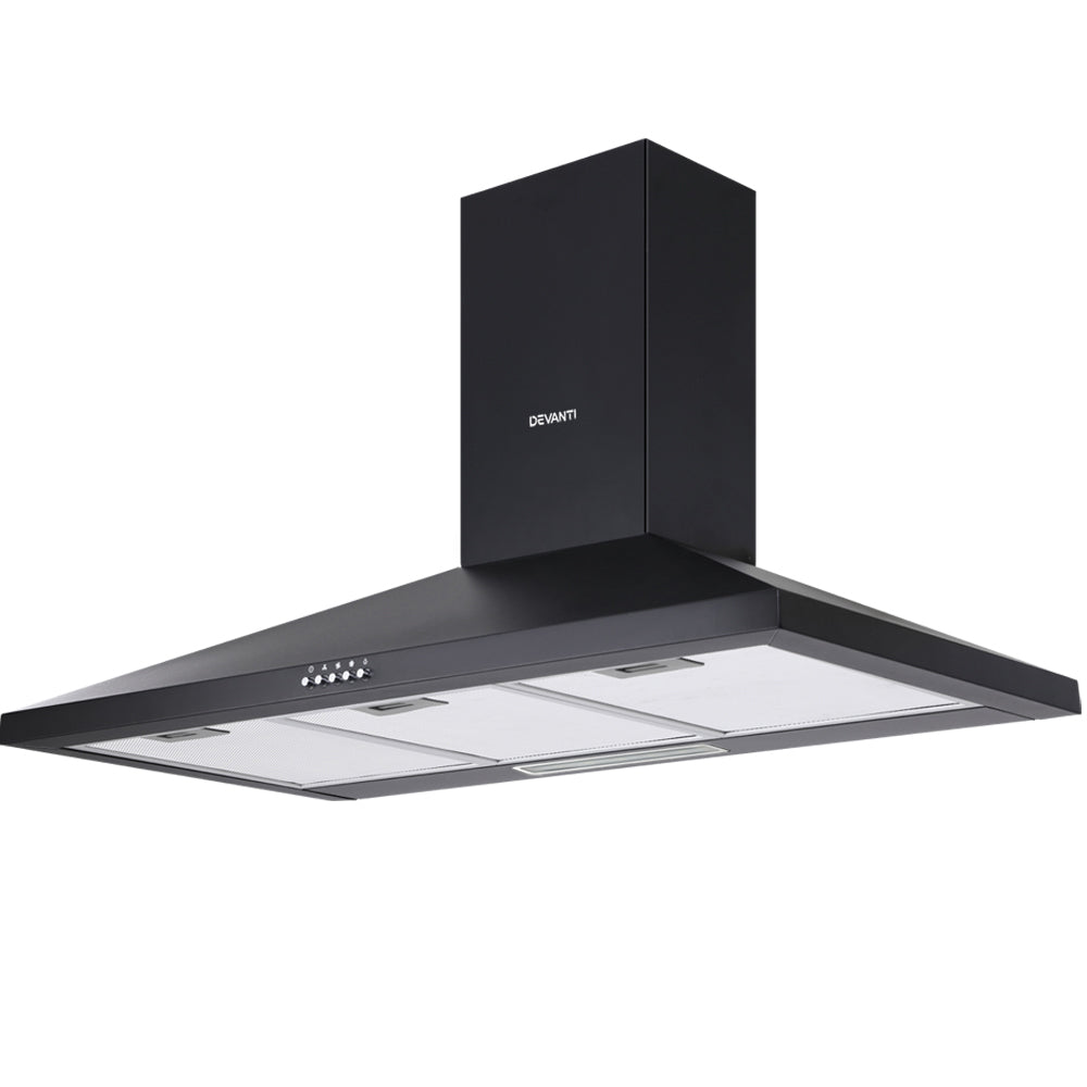 Devanti Range Hood Rangehood 90cm 900mm Kitchen Canopy LED Light Wall Mount Black 70 Ways