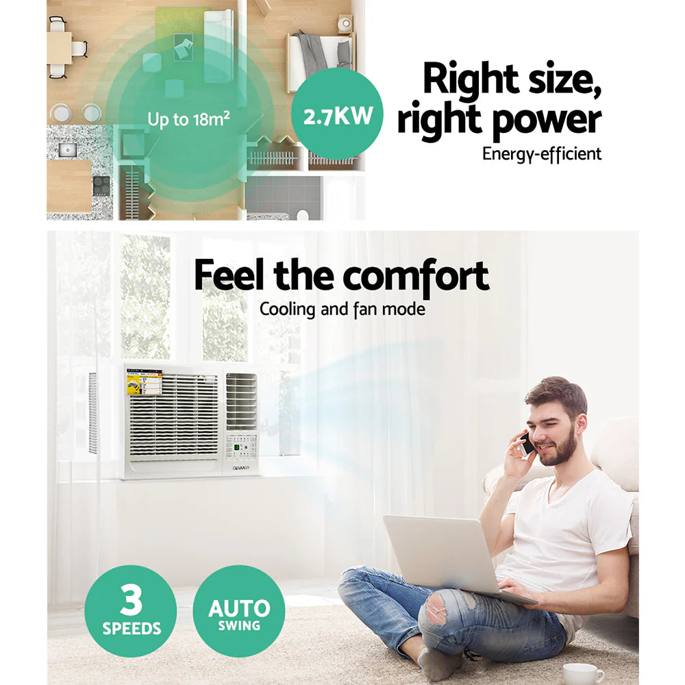 Devanti Window Air Conditioner Portable 2.7kW Wall Cooler Fan Cooling Only 70 Ways