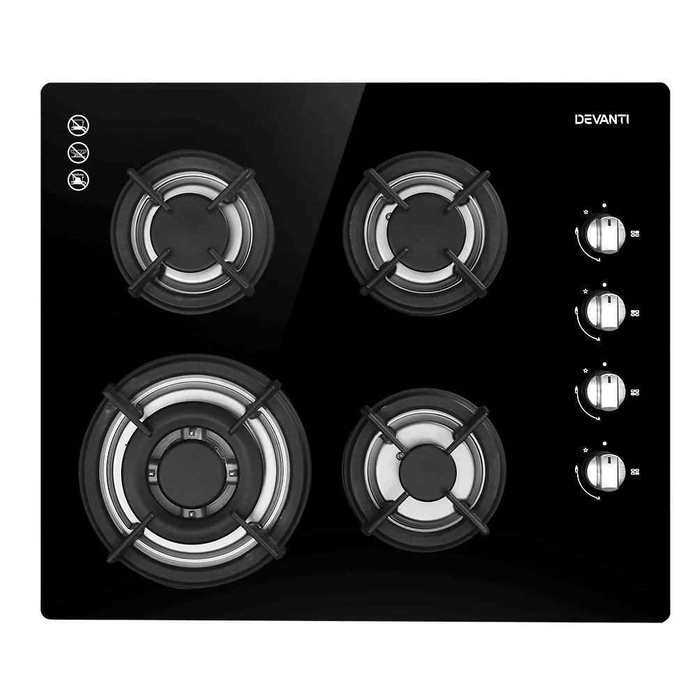 Devanti Gas Cooktop 60cm Stove Hob Black 70 Ways