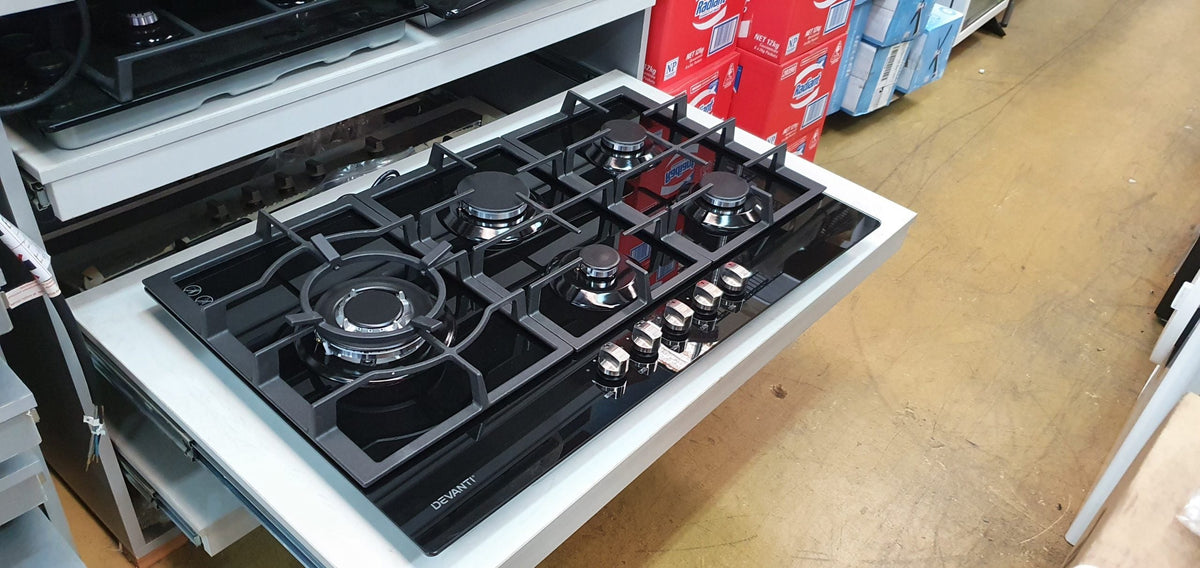 Devanti Gas Cooktop 90cm 5 Burner Black 70 Ways