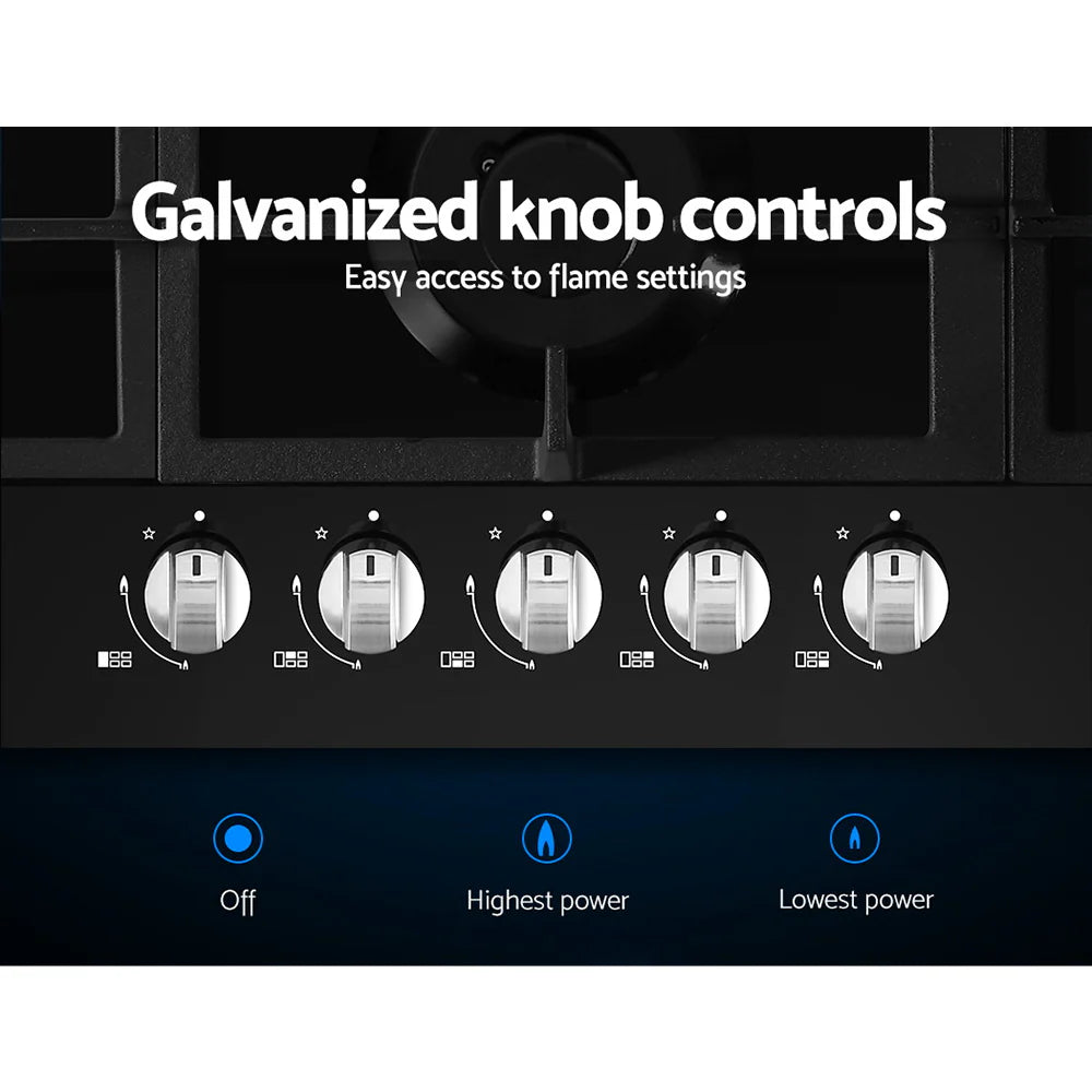 Devanti Gas Cooktop 90cm 5 Burner Black 70 Ways