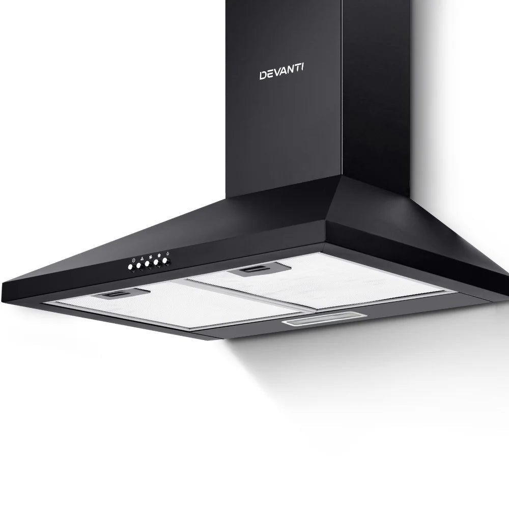 Devanti Pyramid Range Hood Rangehood 600mm 60cm Kitchen Canopy Black 70 Ways