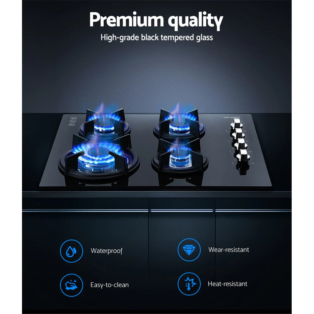 Devanti Gas Cooktop 60cm Stove Hob Black 70 Ways