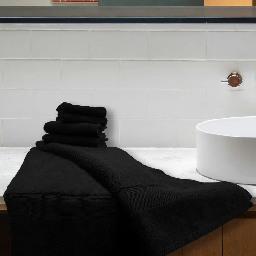 7PCS 100% Luxury Hotel Quality Cotton Towel Set - Bath, Hand & Face Towels (Black) 70 Ways