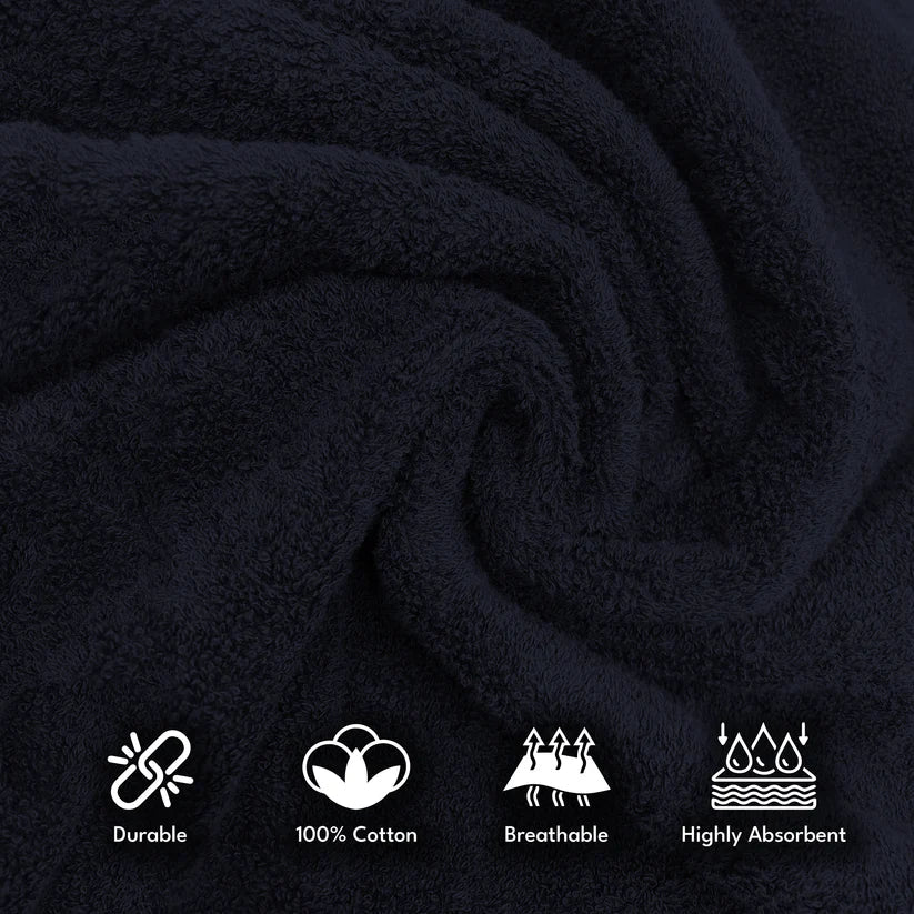 7PCS 100% Luxury Hotel Quality Cotton Towel Set - Bath, Hand & Face Towels (Black) 70 Ways