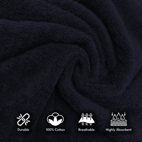 7PCS 100% Luxury Hotel Quality Cotton Towel Set - Bath, Hand & Face Towels (Black) 70 Ways