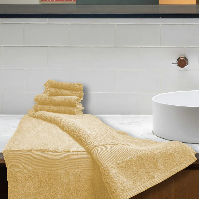 7PCS 100% Luxury Hotel Quality Cotton Towel Set (Cream) 70 Ways