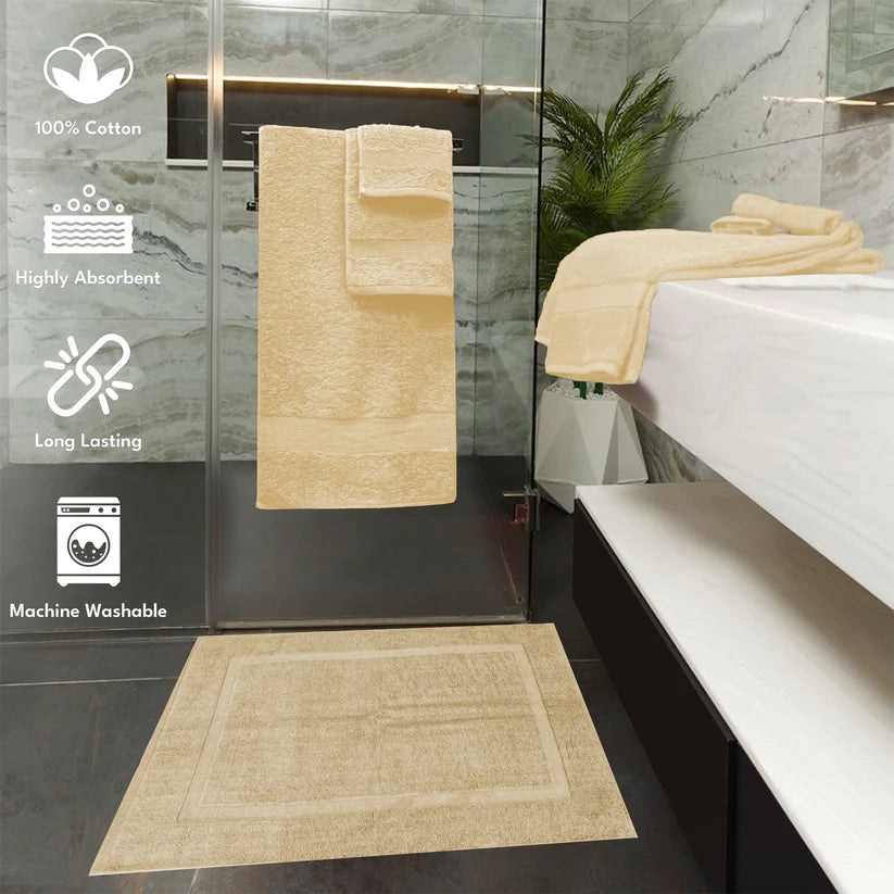 7PCS 100% Luxury Hotel Quality Cotton Towel Set (Cream) 70 Ways