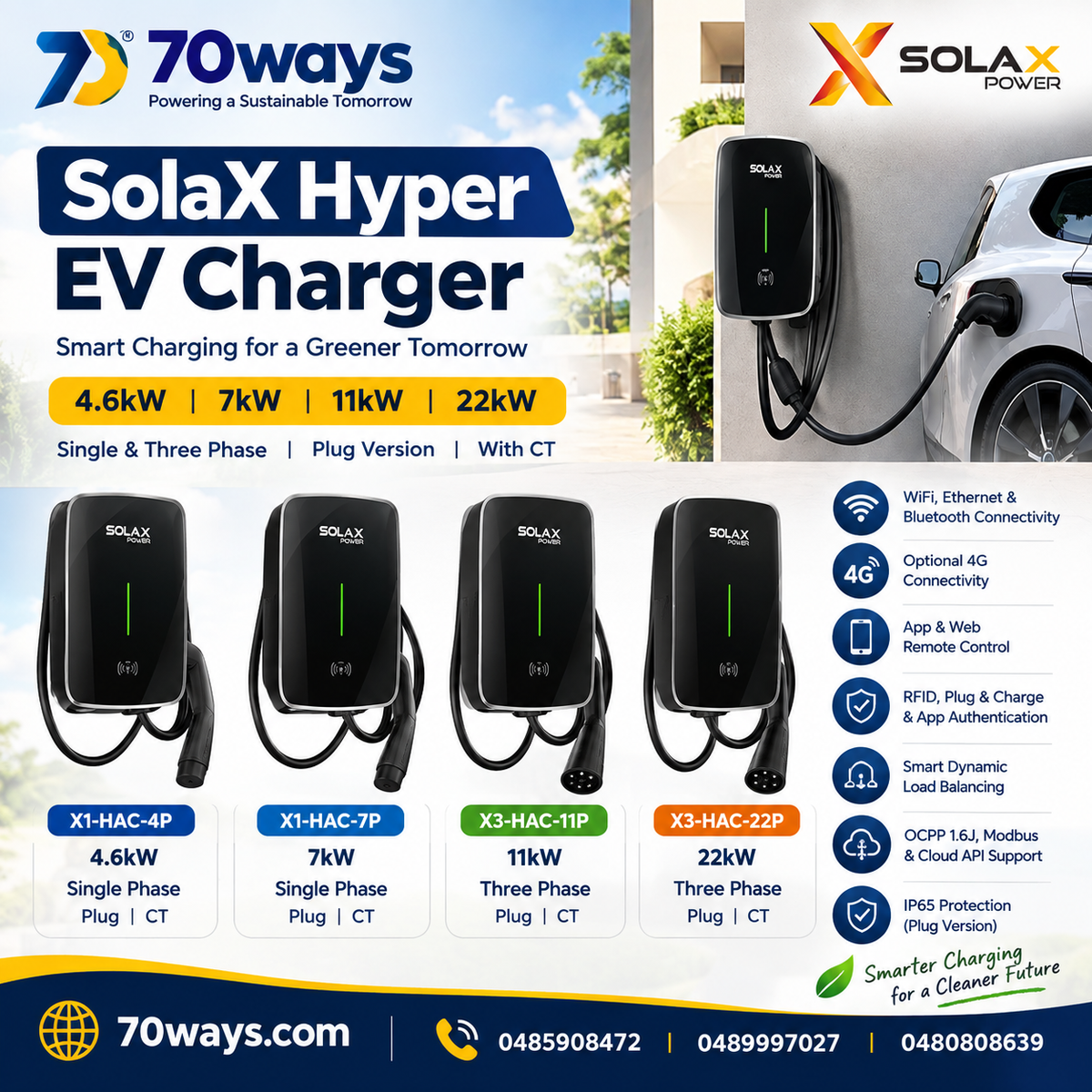 Solax Hyper EV Charger – 4.6kW, 7kW, 11kW & 22kW | Single & Three Phase