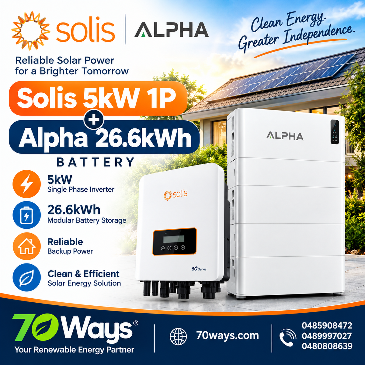 Solis 5kW Single Phase Inverter + Alpha 26.6kWh Battery Storage System