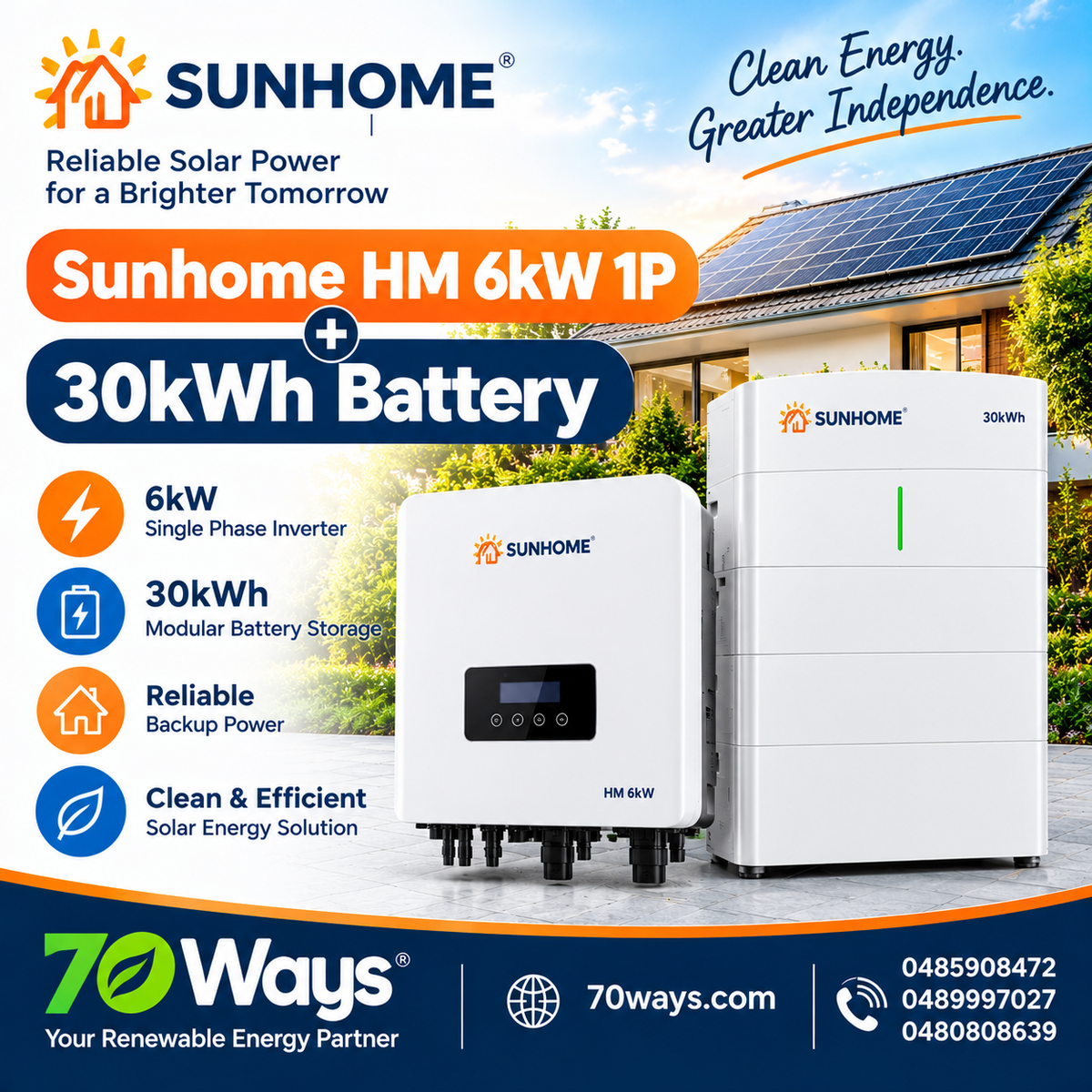 Sunhome HM6 6kW Single Phase Inverter + 30kWh Battery Storage System