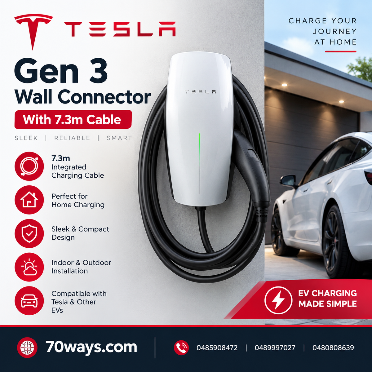 Tesla Gen 3 Wall Connector – 7.3m Cable