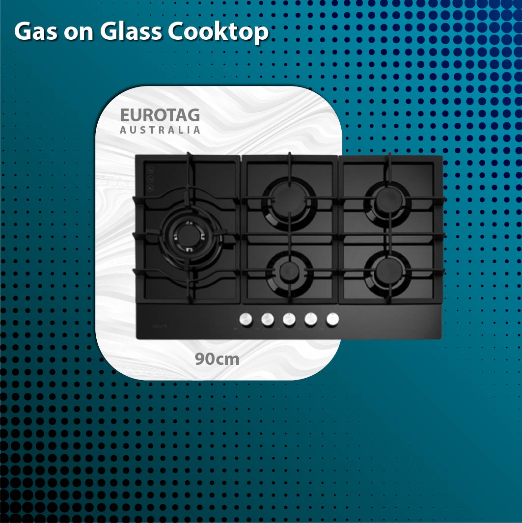 EUROTAG 90cm 5 burner black tempered glass gas cooktop – WHG958BC 70 Ways