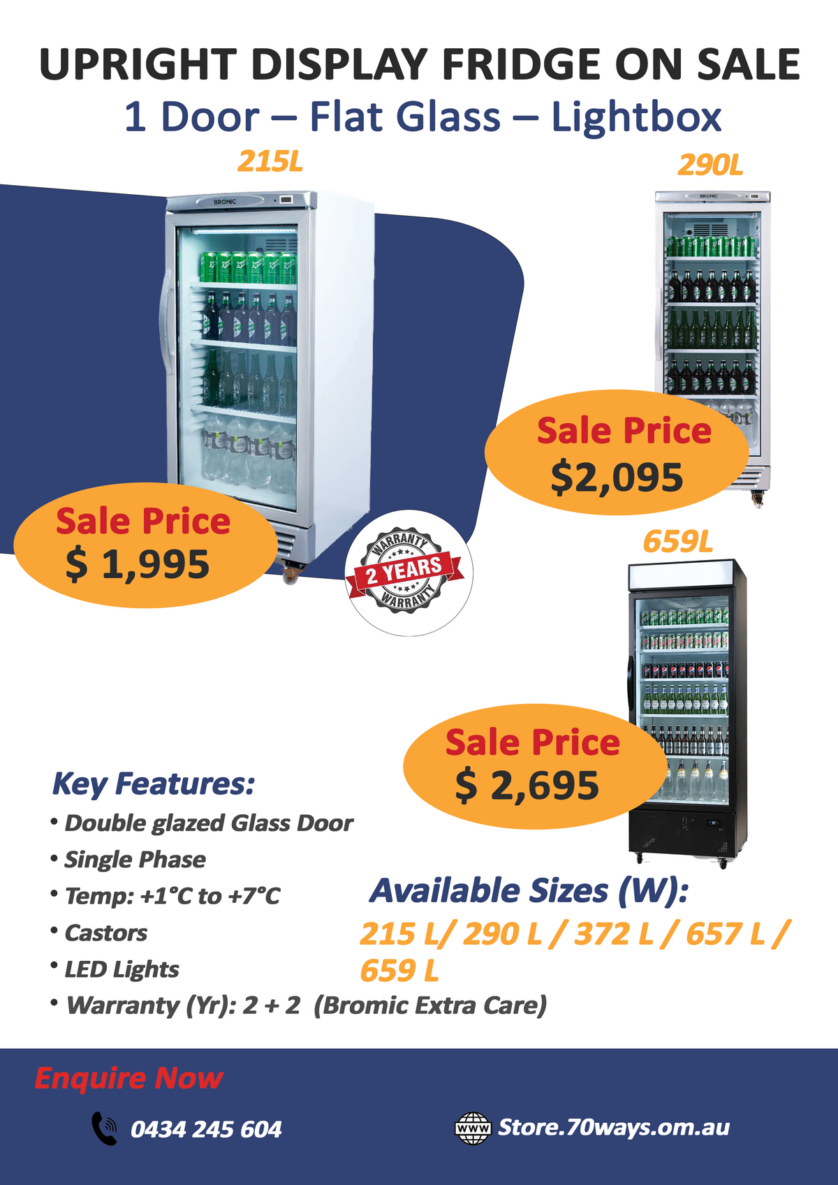 Upright Display Fridge on Sale - 1 Door – Flat Glass – Lightbox 70 Ways