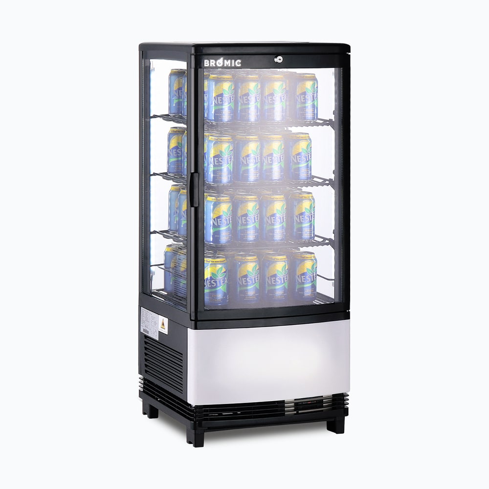 Countertop Fridge – 80L – 1 Door – Curved Glass – Black 70 Ways