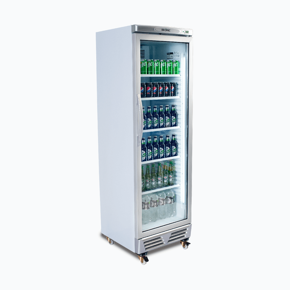 Upright Display Fridge – 372L – 1 Door – Flat Glass – White with Silver Trim 70 Ways