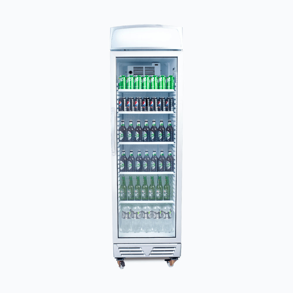 Upright Display Fridge – 372L – 1 Door – Flat Glass – Lightbox 70 Ways
