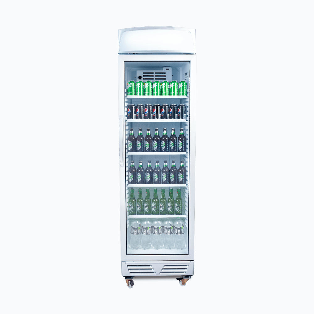 Upright Display Fridge – 372L – 1 Door – Flat Glass – Lightbox 70 Ways