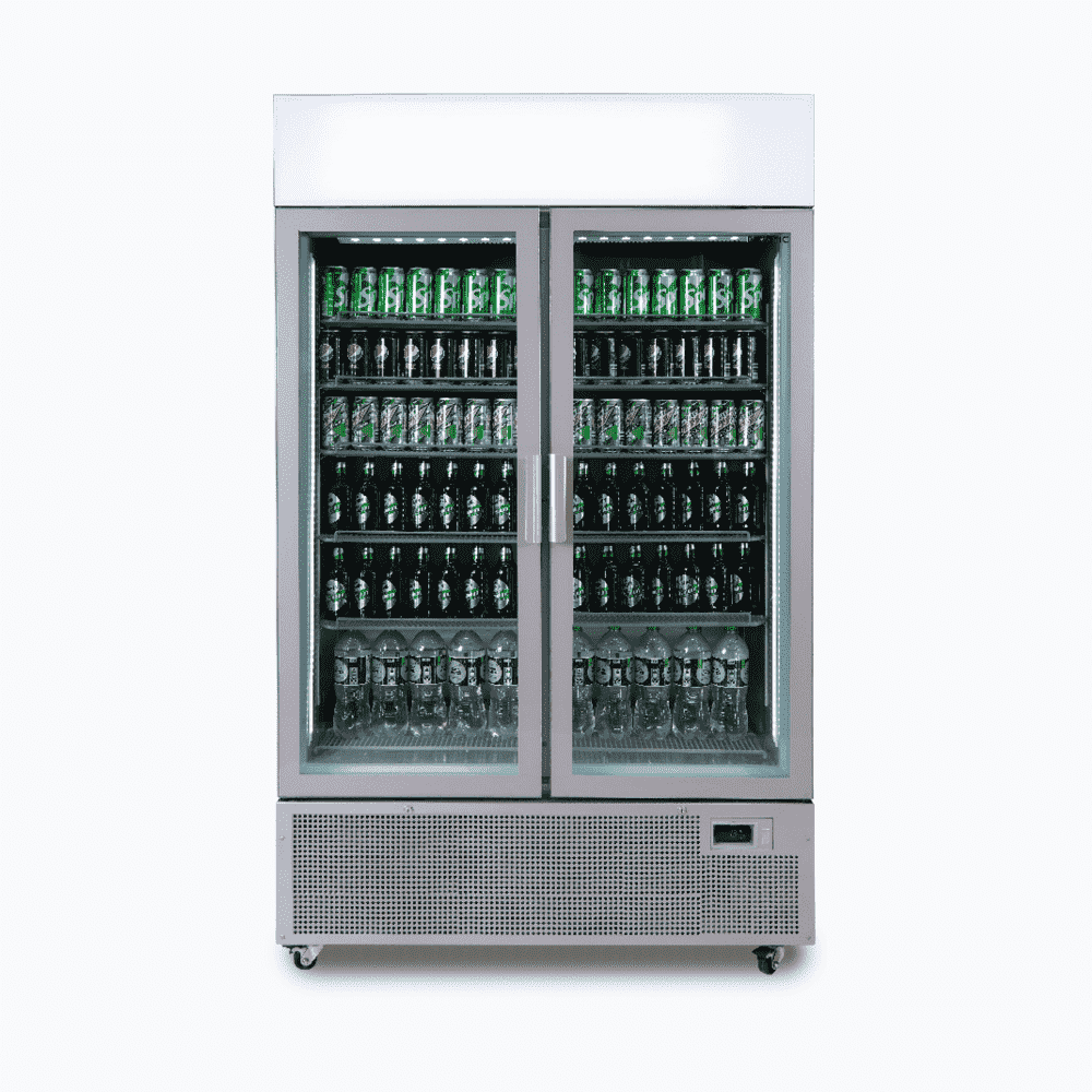 Upright Display Fridge – 1082L – 2 Door – Flat Glass – Lightbox – Silver 70 Ways