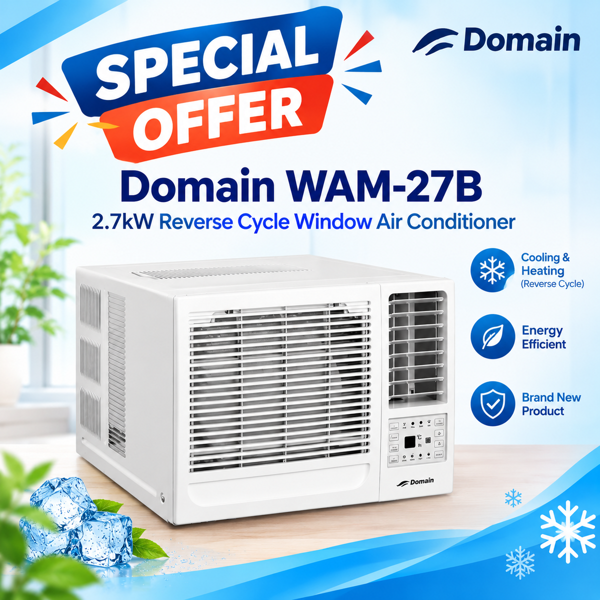 Domain WAM-27B 2.7kW Reverse Cycle Window Air Conditioner – Brand New