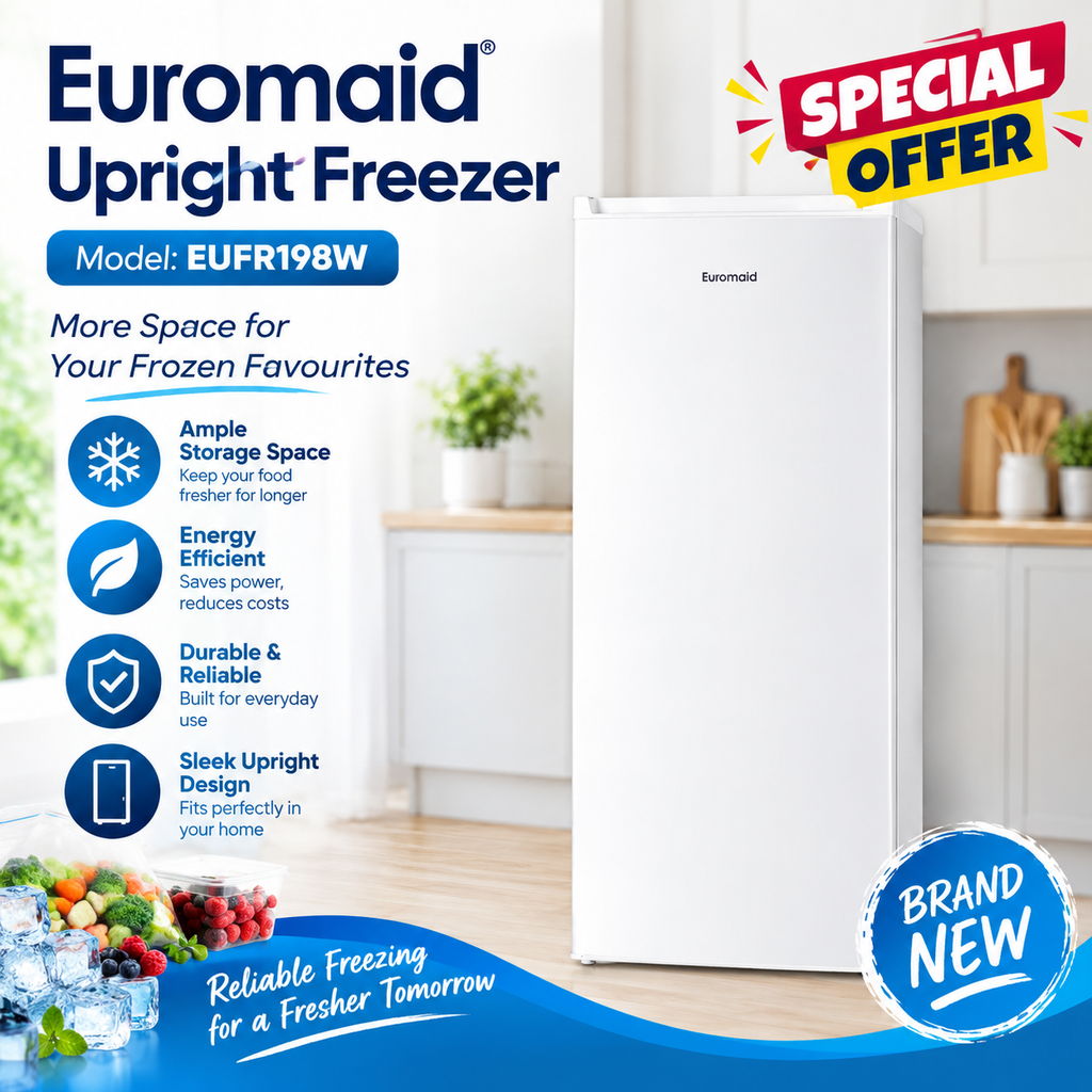 Euromaid EUFR198W Upright Freezer – White | Brand New