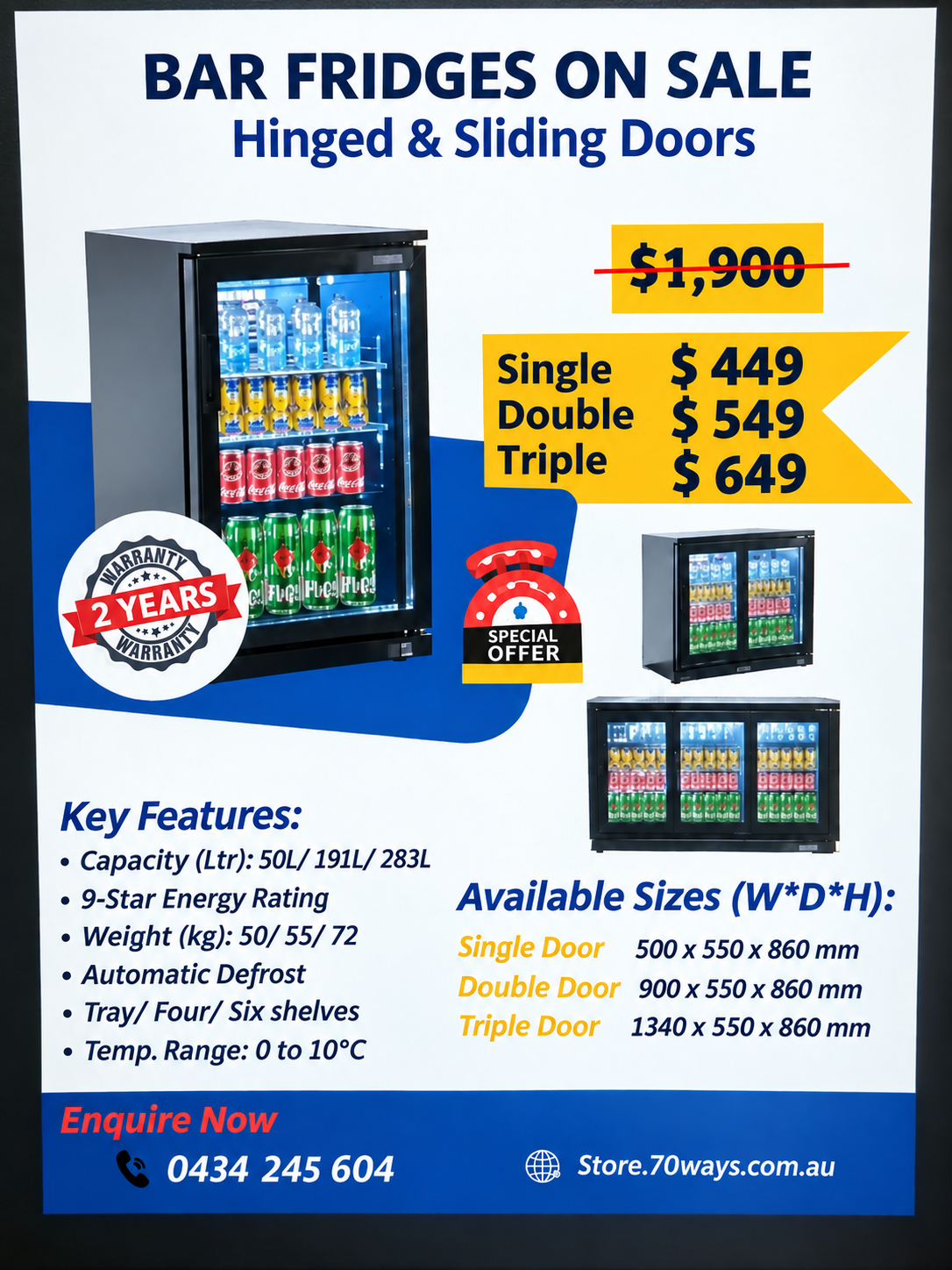 Bar Fridges on Sale: Single/ Double/ Triple Door